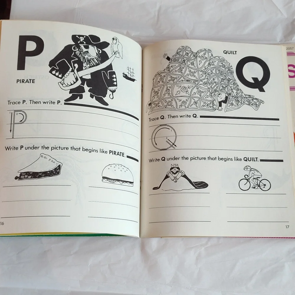 7 Vintage Pre-K Kindergarten & First Grade Educational Workbooks Coloring Books